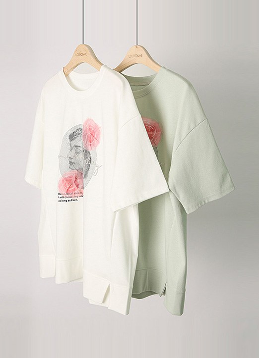 [Louis Angel] フラワーモチーフプリントTシャツ ts25203