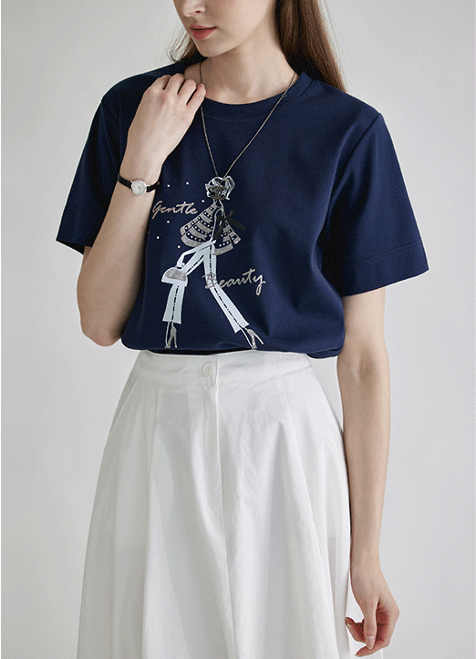 [THE ONME] ラメ入りガールイラストプリントTシャツ ts25495