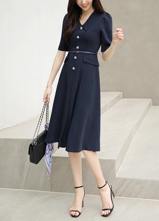 スリムフレアカラーワンピース op26339 | 韓国ファッションStyleOnMe