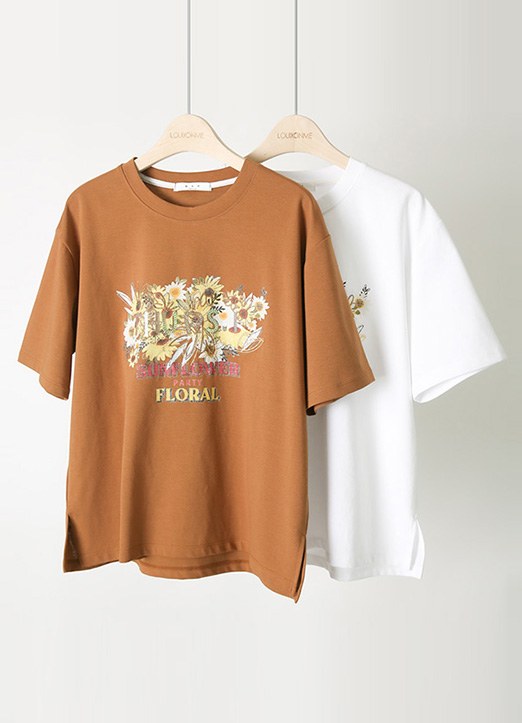ヴィンテージフラワースパンコール刺繍Tシャツ ts28094