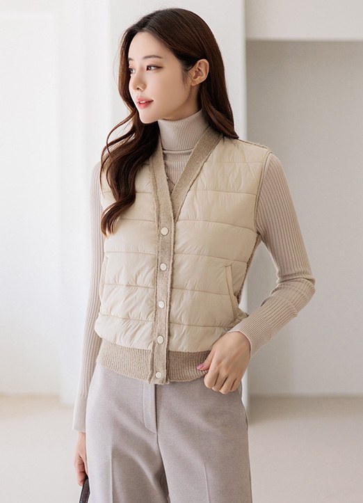ニット切り替えキルティングベスト vt29466 | 韓国ファッション