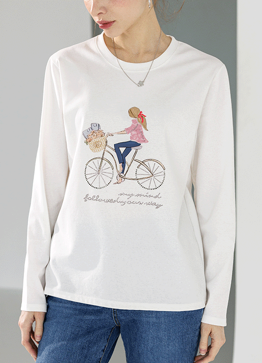[THE ONME] ラインストーン付き自転車プリントTシャツ ts32322