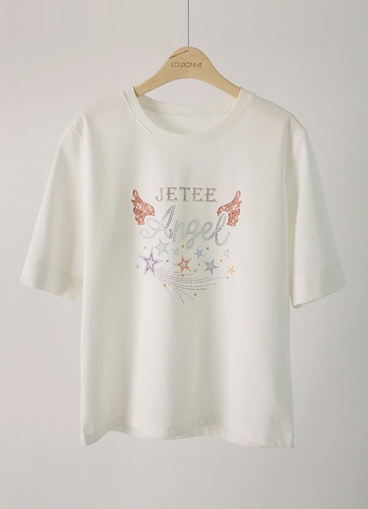 [Louis Angel] ラインストーンロゴプリントTシャツ ts24383