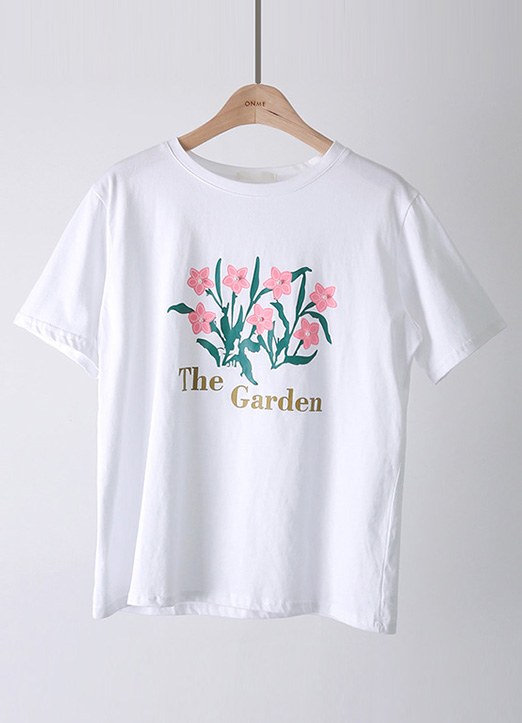 [THE ONME] パール付きフラワーTシャツ ts34124