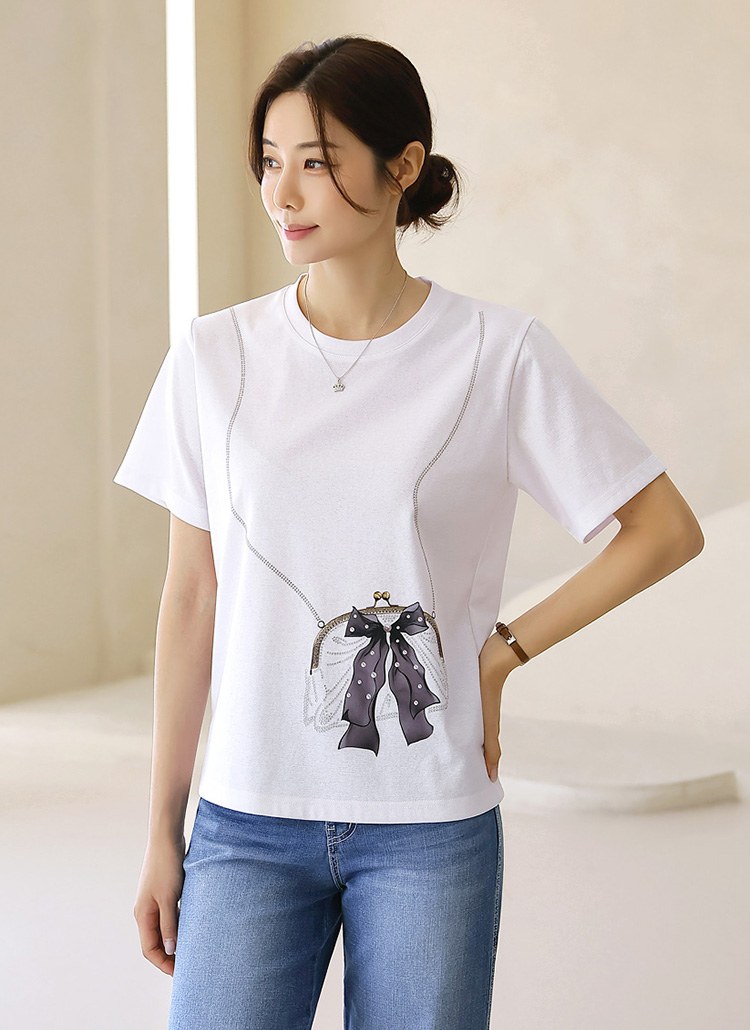 [LouisAngel] リボンクロスバックプリントTシャツ ts35316