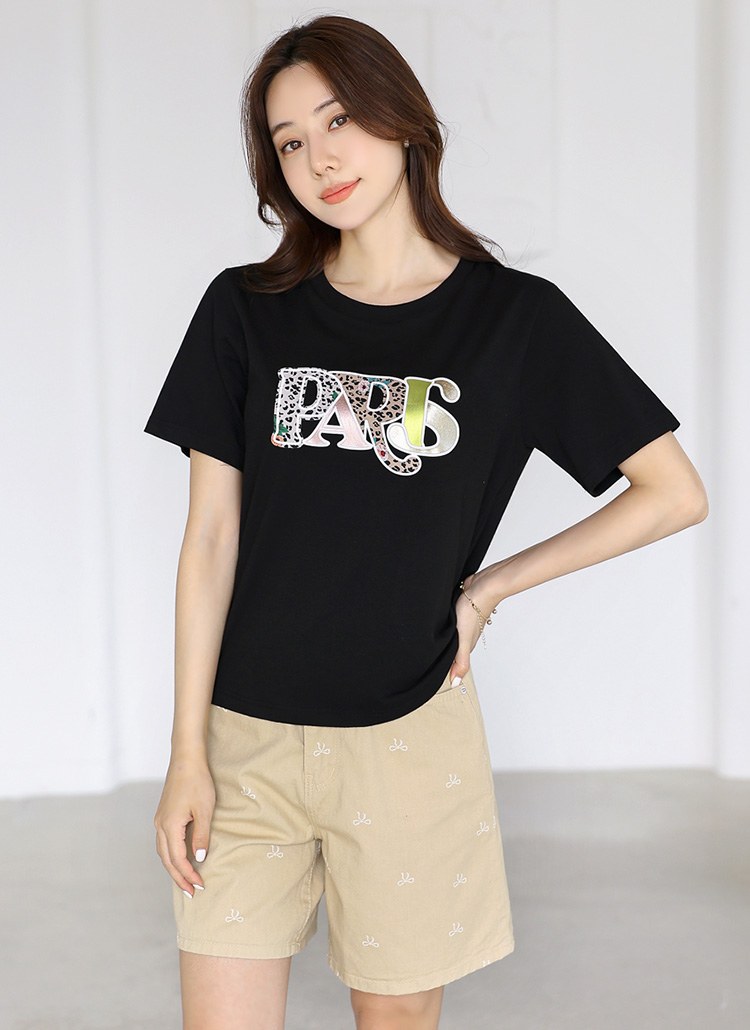 [LouisAngel] PARISレオパード＆箔レタリングプリントTシャツ ts35451