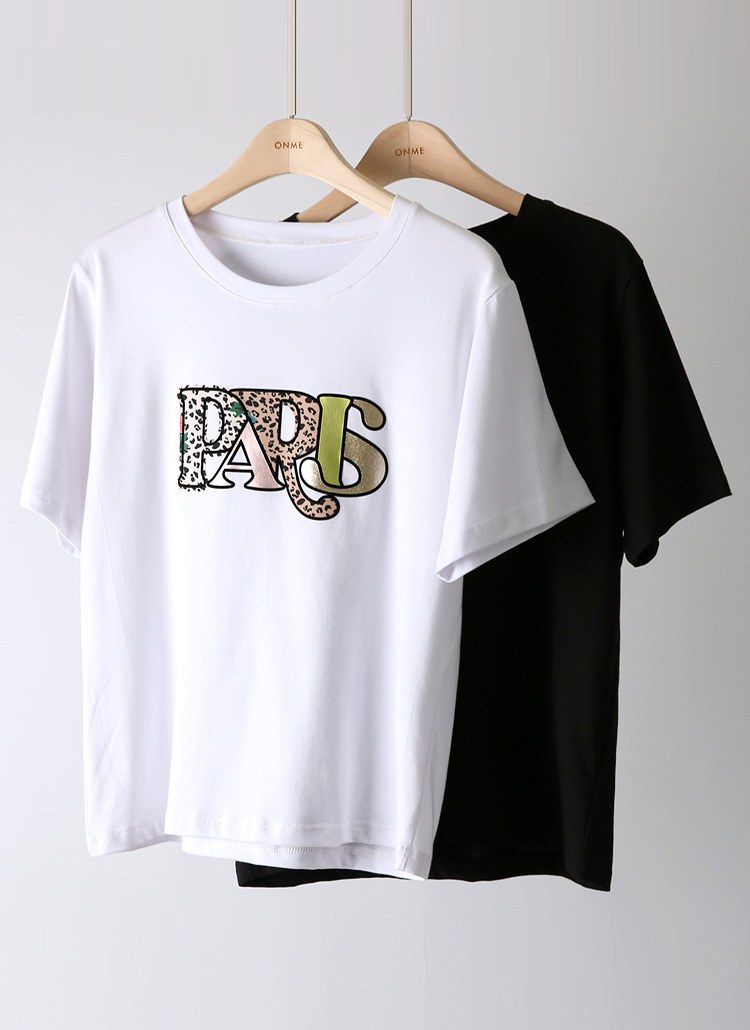 [LouisAngel] PARISレオパード＆箔レタリングプリントTシャツ ts35451