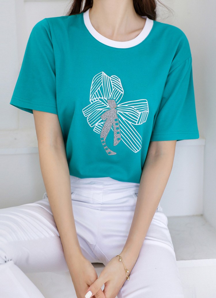 [LouisAngel] ラメリボンプリントバイカラーTシャツ ts35490