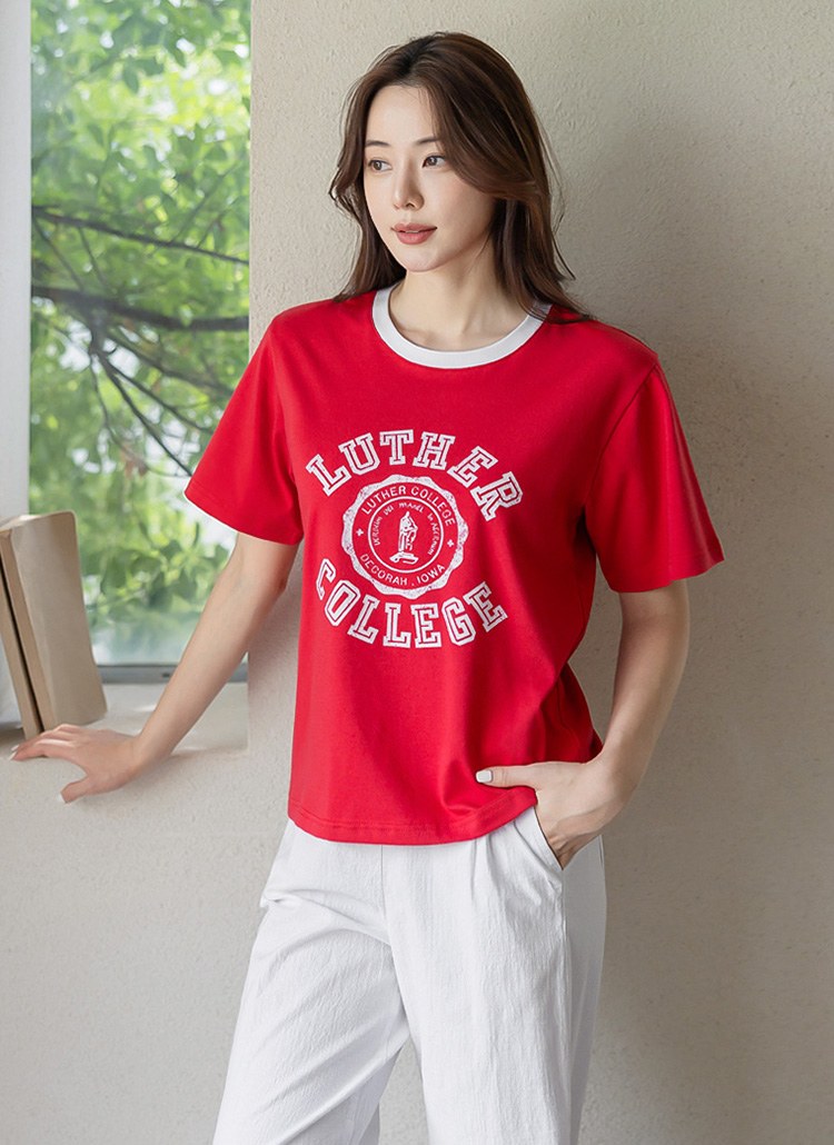 [LouisAngel] バイカラーカレッジロゴプリントTシャツ ts35607