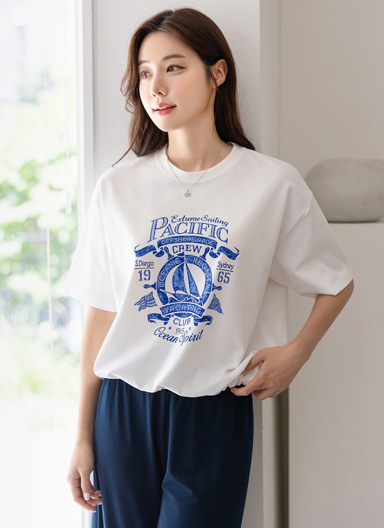 ウエストドロストマリンロゴプリントTシャツ ts35622