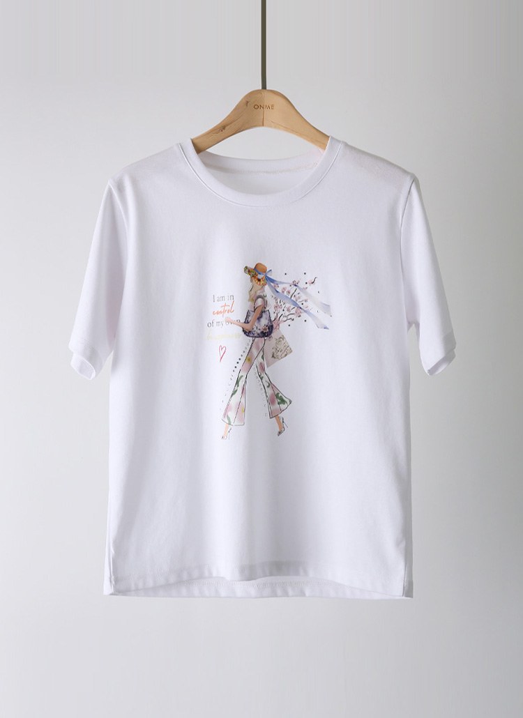 [LouisAngel] ラインストーン付きガールプリント半袖Tシャツ ts35192