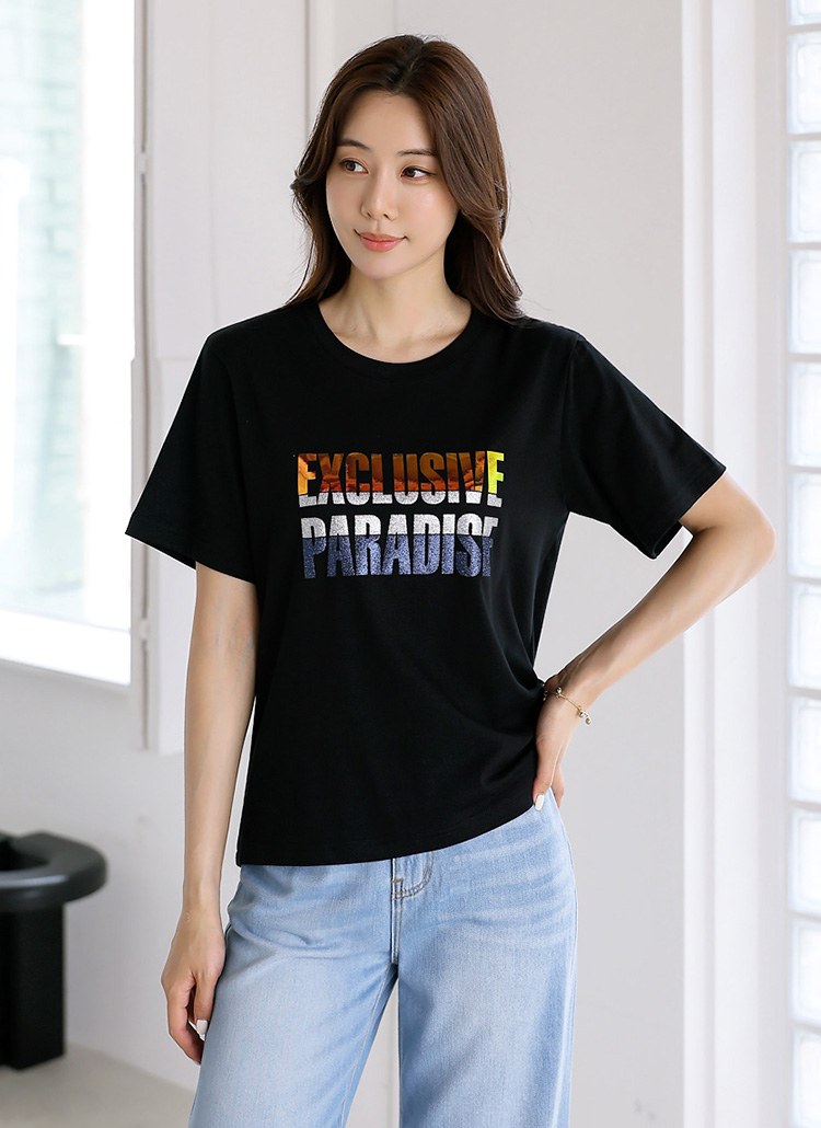 [LouisAngel] ラメ箔プリントレタリングTシャツ ts35339