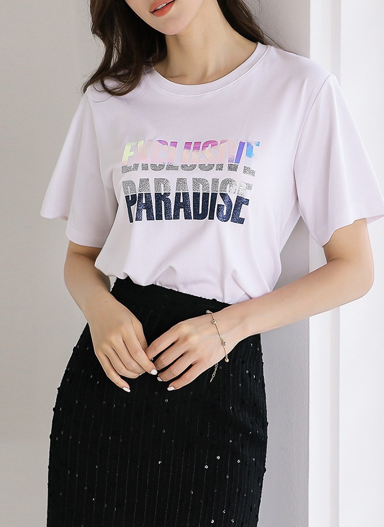 [LouisAngel] ラメ箔プリントレタリングTシャツ ts35339