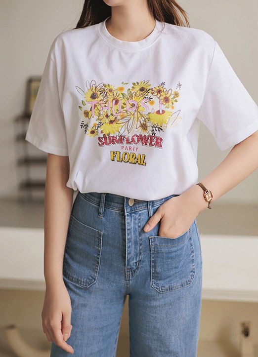 ヴィンテージフラワースパンコール刺繍Tシャツ ts28094