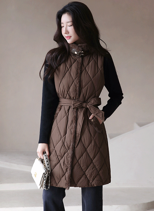 ファートリム ノースリブ ベルト付き キルティングベストjp42661