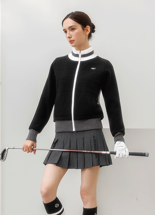 【防風ニット】[QoG] 配色ハイネックジップアップジャケット jp42889