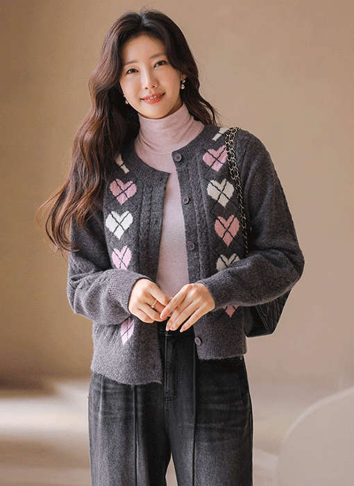 ハートアーガイル柄ニットカーディガン cd42940