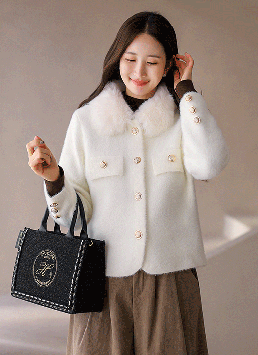 フェイクファー付きシャギーニットカーディガン cd43096