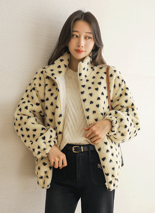 ハート柄 ボアファージャケット jp43765