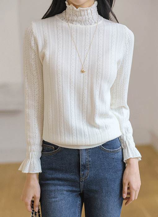 ジャガードレースハイネック ニットプルオーバー nt43810