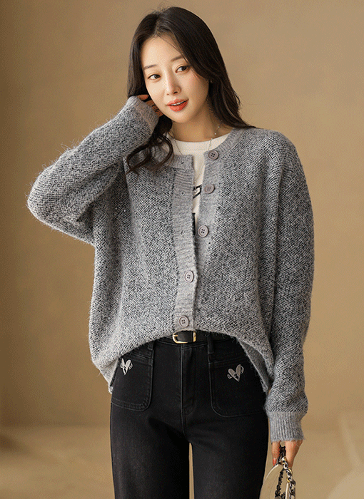 スパンコール付きミックスカラーヘアリーニットカーディガン cd43828