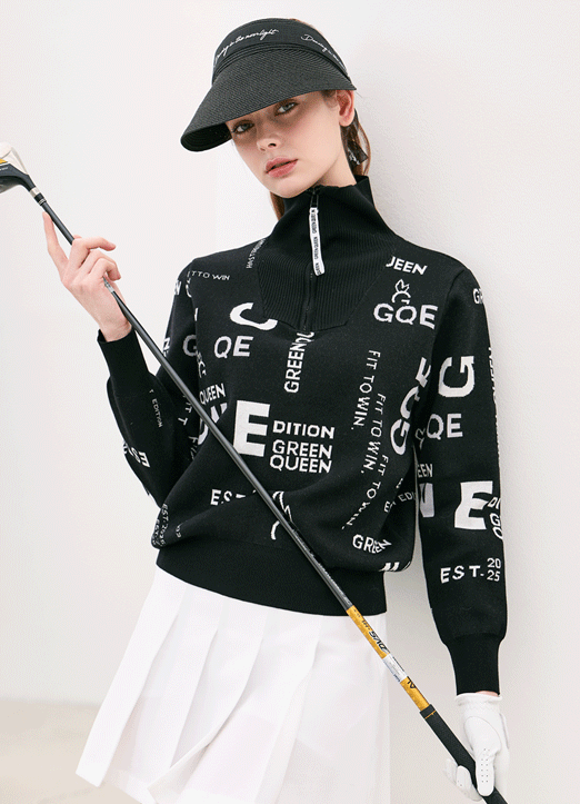 [QoG] ハーフジップレタリングニットトップス nt39117