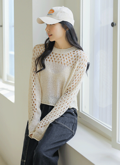 [THE ONME] メッシュドッキングニットトップス nt39618