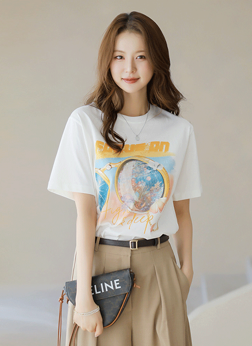 スパンコール付きプリントTシャツ ts39774