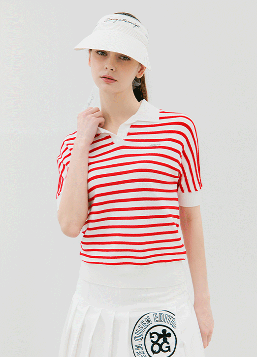 [QoG] オープンカラーボーダーニットプルオーバー nt39912