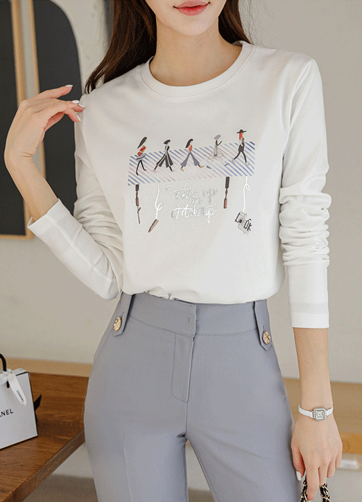 [Louis Angel] 箔プリントイラストクルーネックTシャツ ts23167