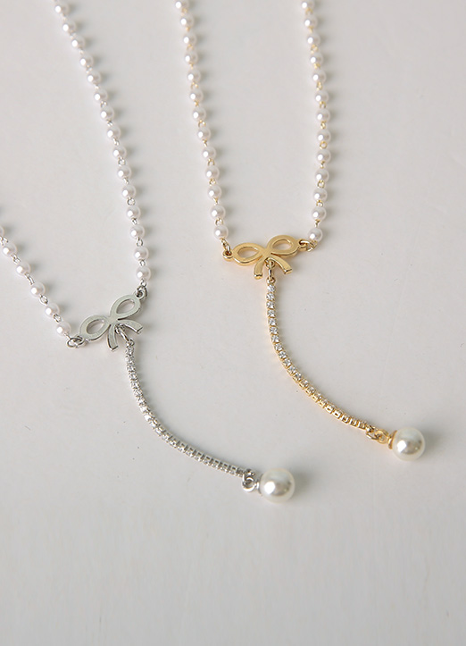 パールリボンドロップネックレス ac23323