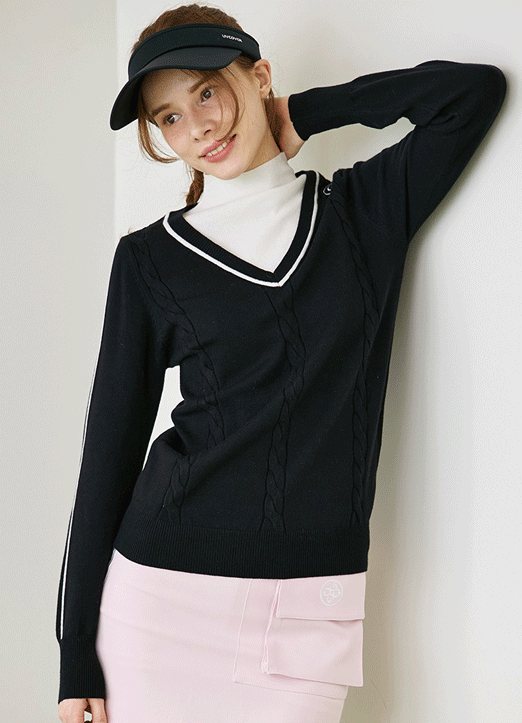 [QoG] レイヤード風ハイネック配色ニット nt24216