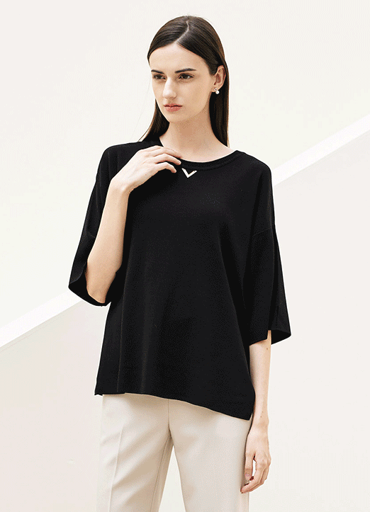 [Louis Angel] Vモチーフカットオフビスコースニットプルオーバー nt27059