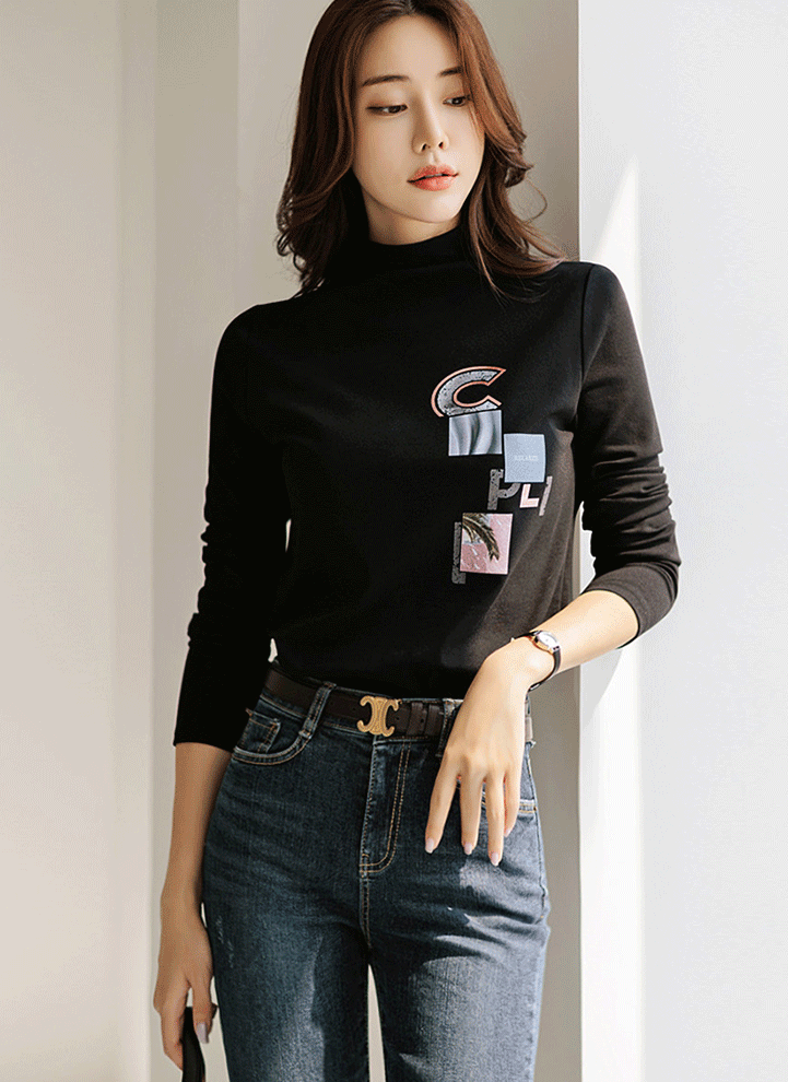 [Louis Angel] コラージュモチーフハイネックTシャツ ts28314