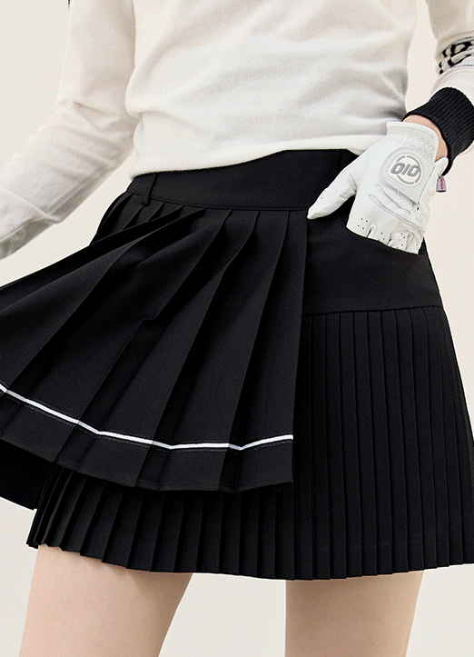 [QoG] 配色ライン アシメプリーツミニスカート sk28774