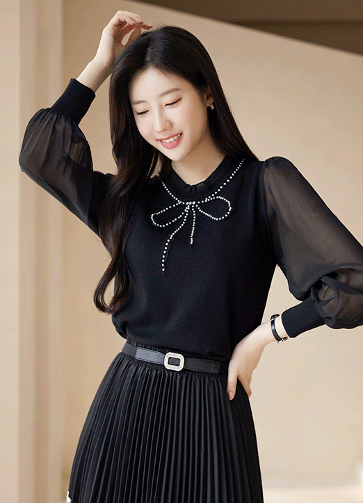 シアードッキング パールリボン ニットプルオーバー nt32930