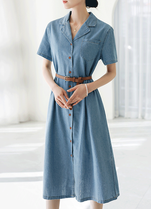 [THE ONME] ウエストベルトSETデニムシャツワンピース op33965