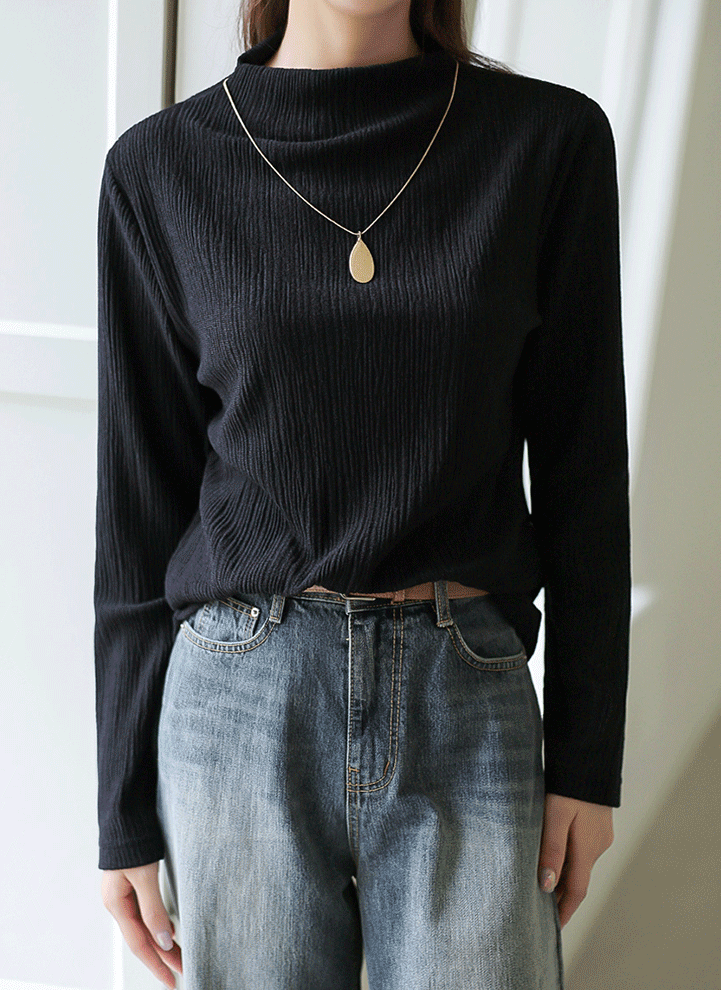 [THE ONME] モックネックプリーツTシャツ ts36695