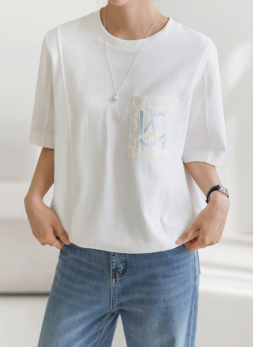 [THE ONME] 異素材ドッキングポケット 裾ドロストＴシャツ ts40089