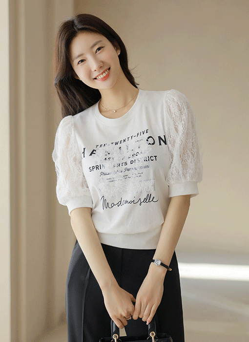 [LouisAngel] フリルレタリングレースドッキングＴシャツ ts40110