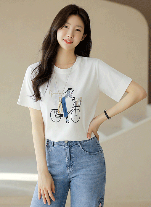 [LouisAngel] ラインストーンガールグラフィックTシャツ ts13886
