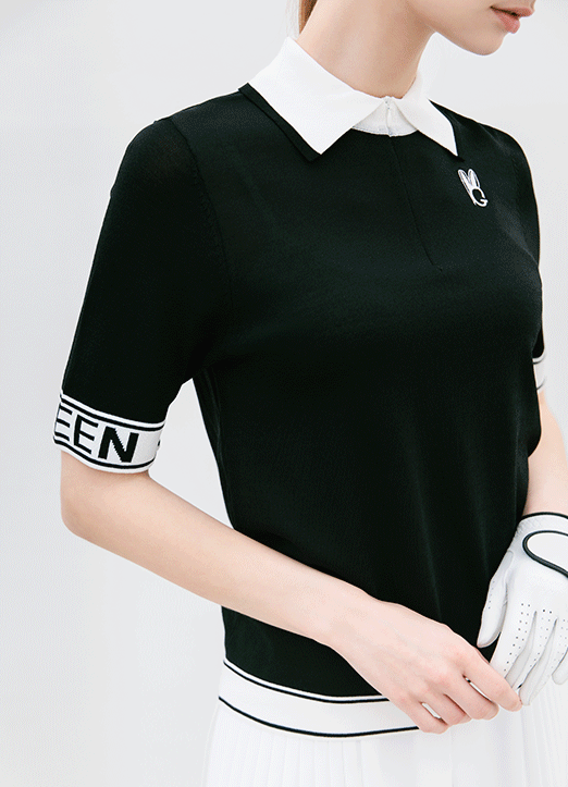 [冷感素材][QoG] バイカラーポロカラーニット nt40116