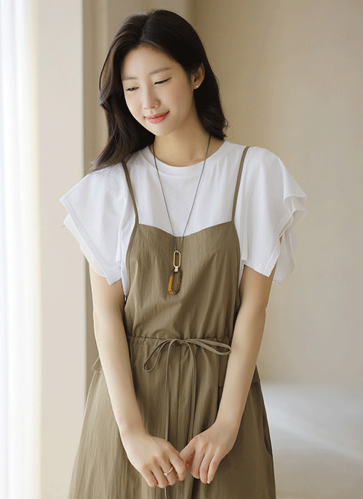 シアードッキングラッフルスリーブTシャツ ts40122
