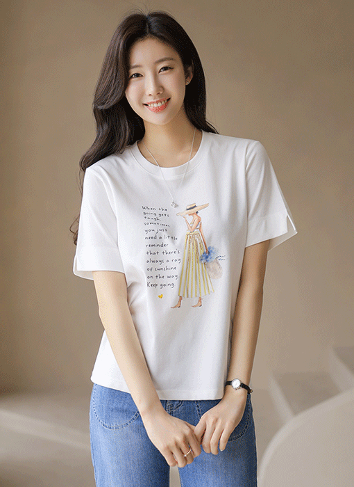 [LouisAngel] ラメ入りガールプリントTシャツ ts40203