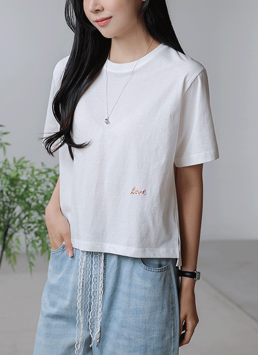 [THE ONME] love刺繍サイドスリットTシャツ ts40539