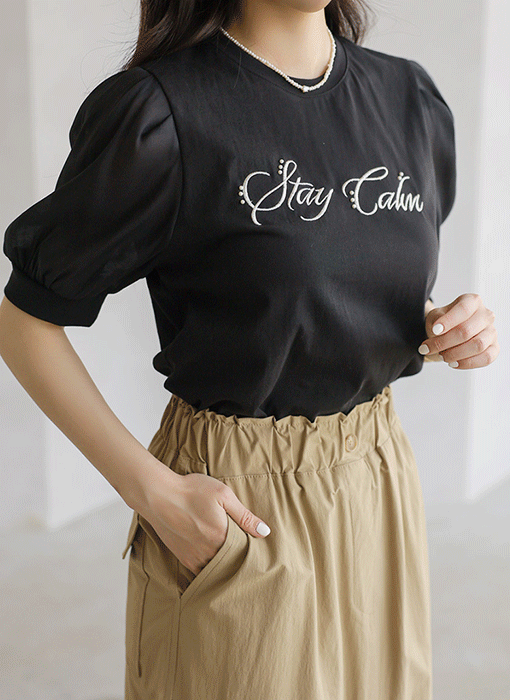 シアースリーブドッキングパールロゴ刺繍Tシャツ ts40584