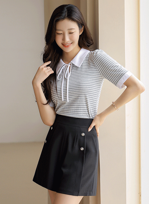 [LouisAngel] ボーダーリボンタイポロTシャツ ts41181