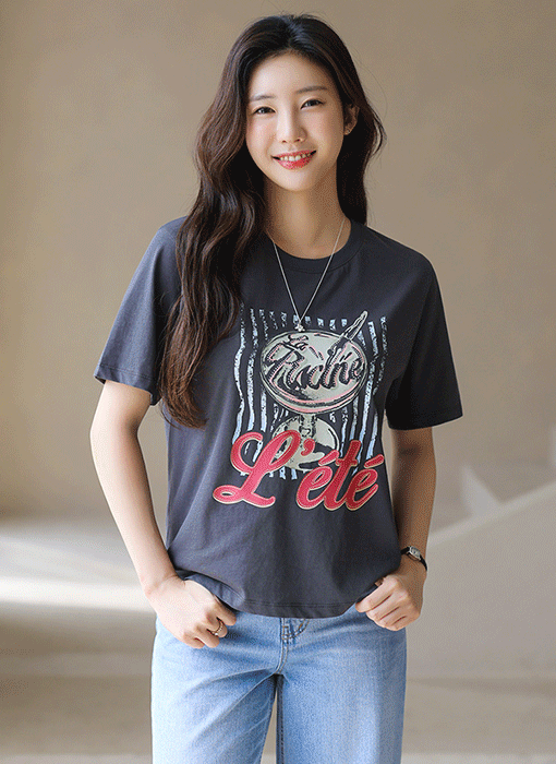 ラインストーン付きビンテージプリントTシャツ ts41429