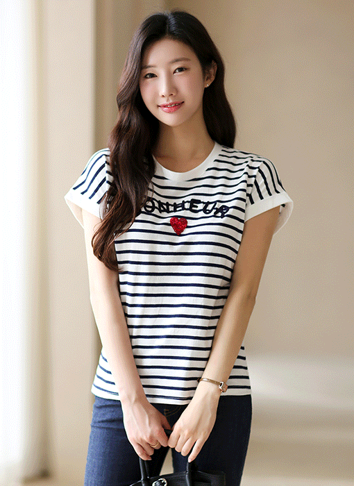 スパンコールハートボーダーTシャツ ts41546