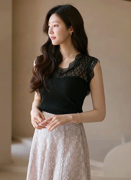 【4色展開】レースドッキングリブニットタンクトップ sl39543